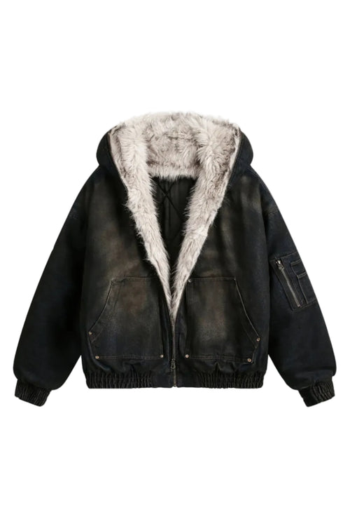 Chaqueta Vintage Desgastada con Capucha