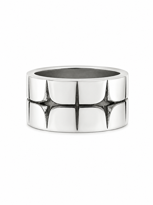 Anillo Plateado Cruz y Estrella