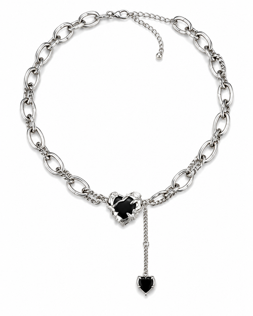 Choker plateado con Corazón Negro