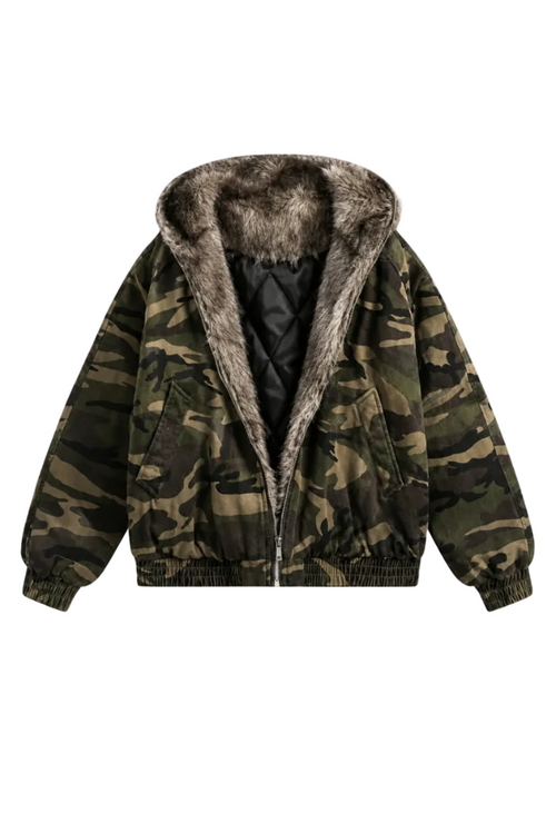 Chaqueta Acolchada Camuflaje con Forro Polar y Capucha