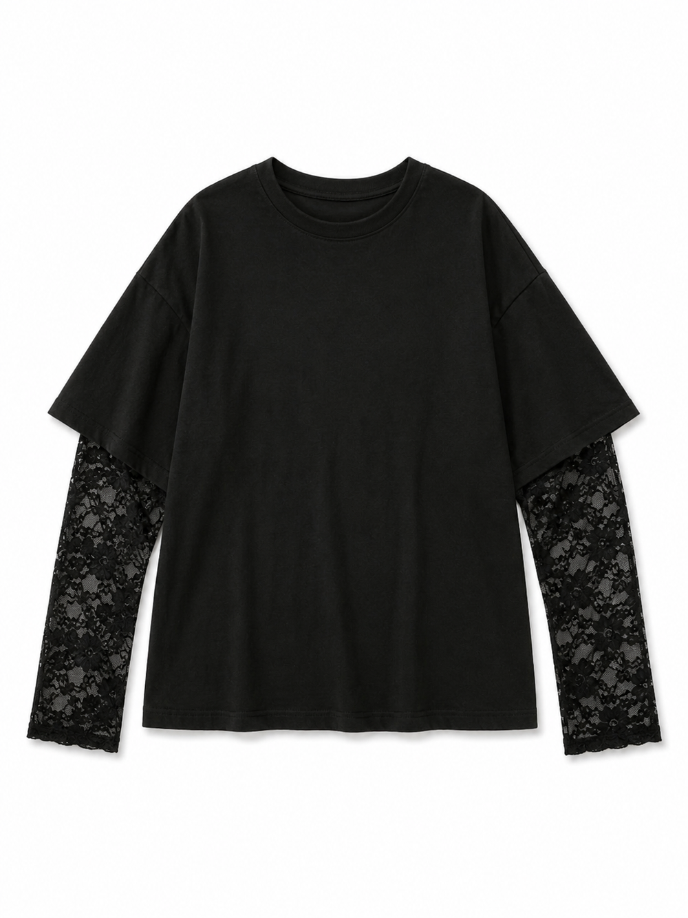 Camiseta Manga Larga con Encaje Patchwork