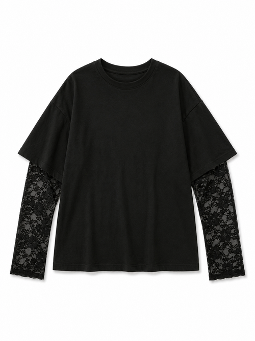 Camiseta Manga Larga con Encaje Patchwork
