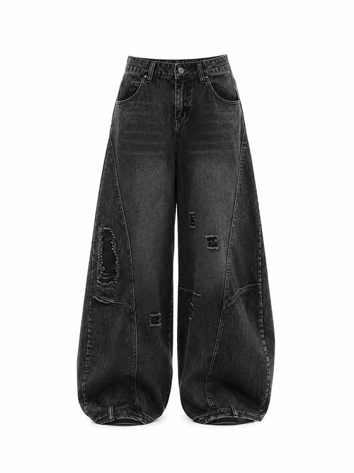 Vaqueros Rotos Wide-Leg con Pierna Curvada Retro