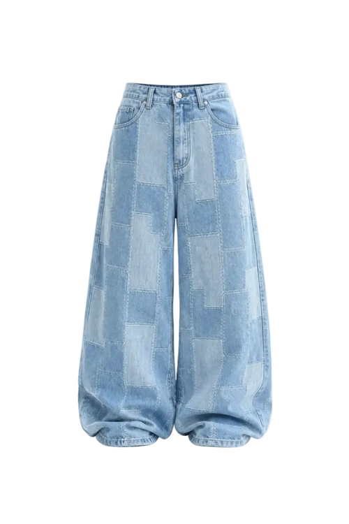 Vaqueros Wide-Leg Jacquard de Cuadrícula Geométrica