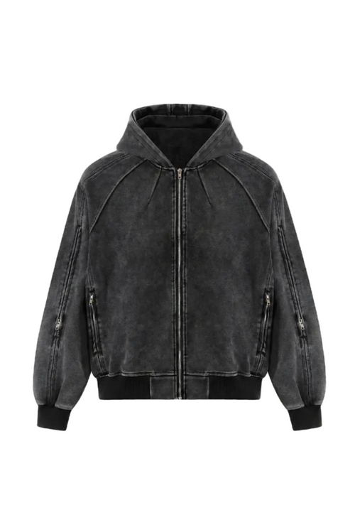Chaqueta Boxy con Cremallera y Paneles Lavados