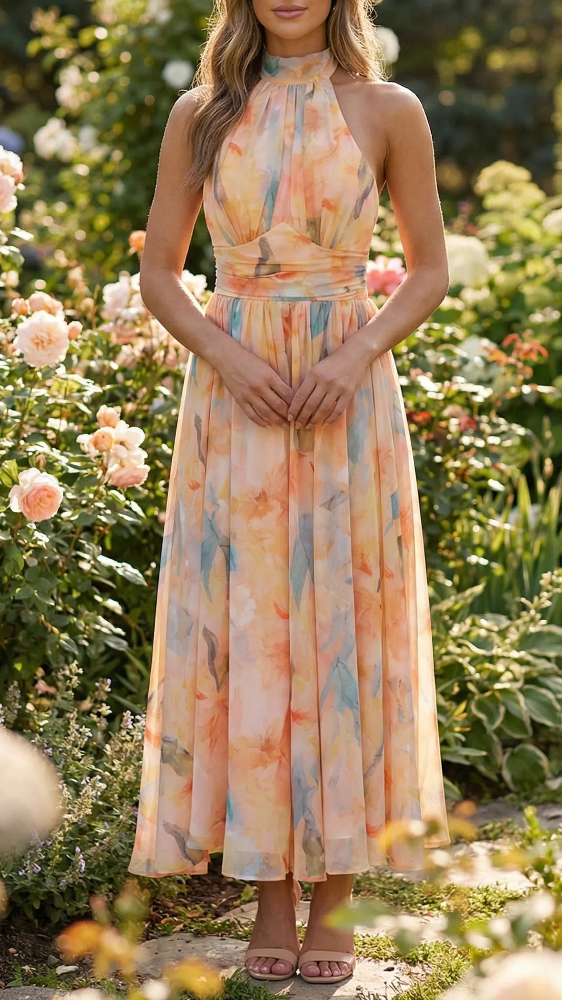 Inés | Vestido largo estampado halter