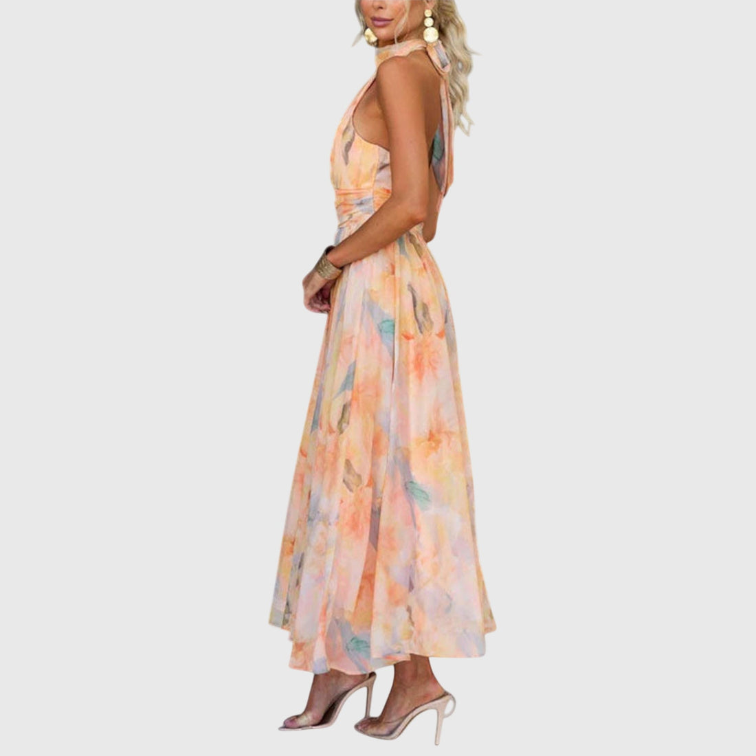 Inés | Vestido largo estampado halter