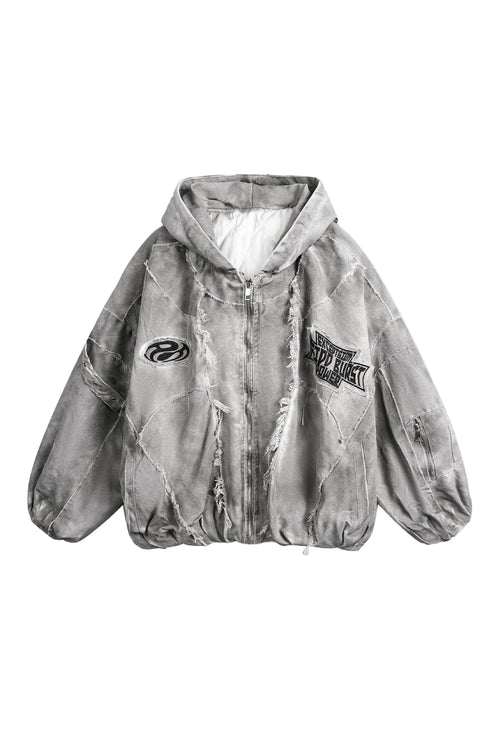 Chaqueta Acolchada con Capucha y Bordados
